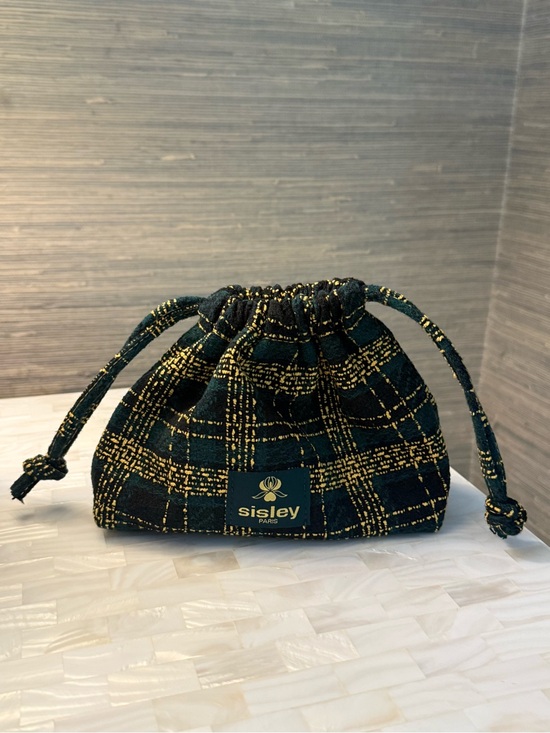 Sisley Handbags - Sisley Black & Gold Metallic Thread Drawstring Pouch